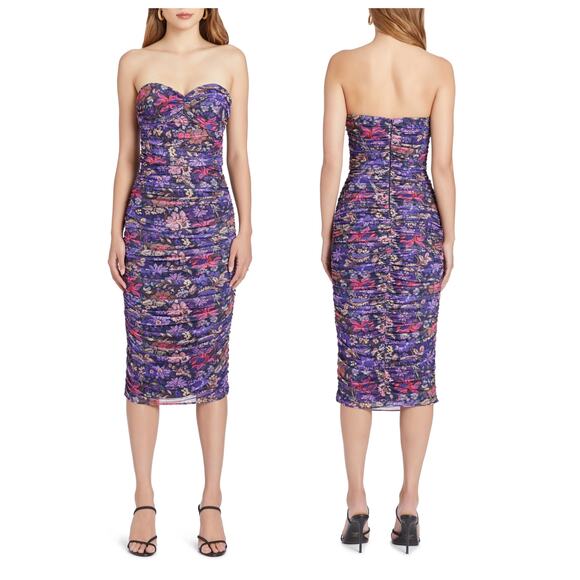 Amanda Uprichard Dresses & Skirts - Amanda Uprichard Floral Strapless Mesh Body-Con Cocktail Dress Size Medium